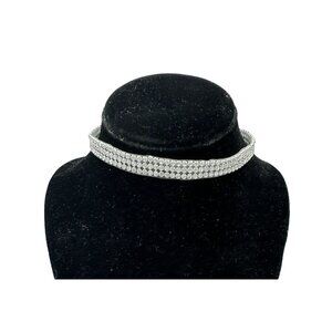 Rhinestone Choker Necklace White Stones Dainty Goth 14" Long Adjustable